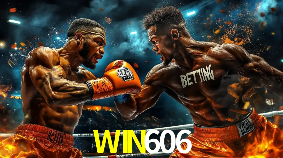 Dois boxeadores em uma luta intensa e explosiva, representando a adrenalina e as oportunidades de apostas em esportes de combate disponíveis na plataforma WIN606.