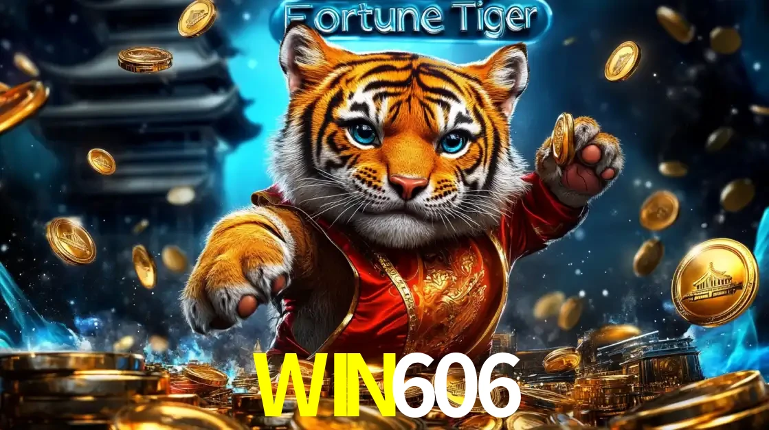 Imagem promocional do jogo de slot Fortune Tiger, com um tigre majestoso em traje tradicional cercado por uma fortuna em moedas de ouro, disponível agora no cassino WIN606.