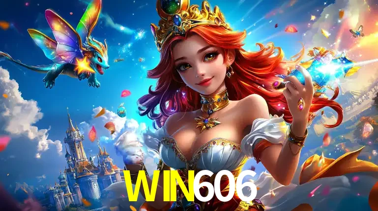A princesa de um reino de fantasia mágico, com seu pequeno dragão, apresentando um mundo de prêmios encantados nos jogos de caça-níqueis do cassino WIN606.