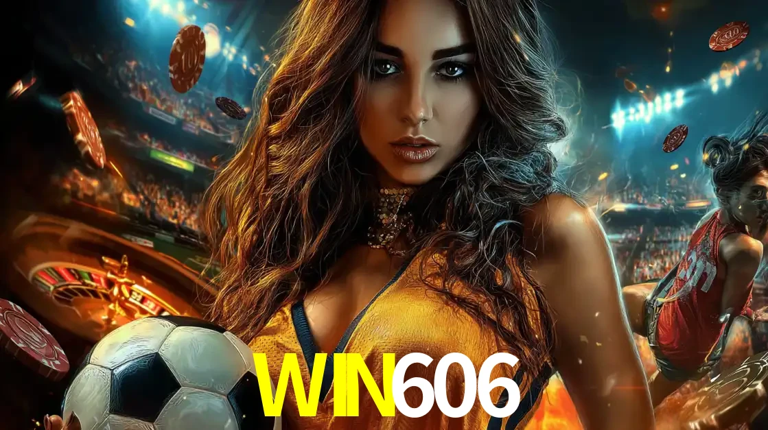 Mulher segurando uma bola de futebol em uma montagem que mistura a paixão esportiva com a emoção da roleta de cassino, tudo disponível na plataforma WIN606.